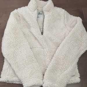 Hollister white fluffy zip up